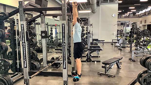 Pull Ups – Vertical Dumbbell Foot Hold